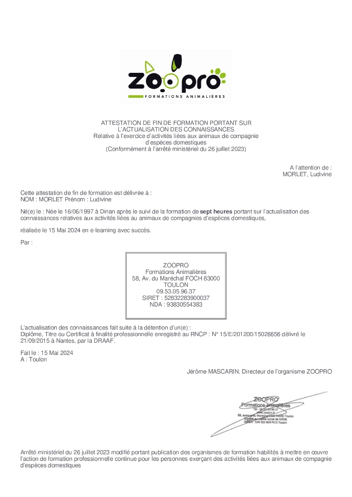 attestation renouvellement acaced